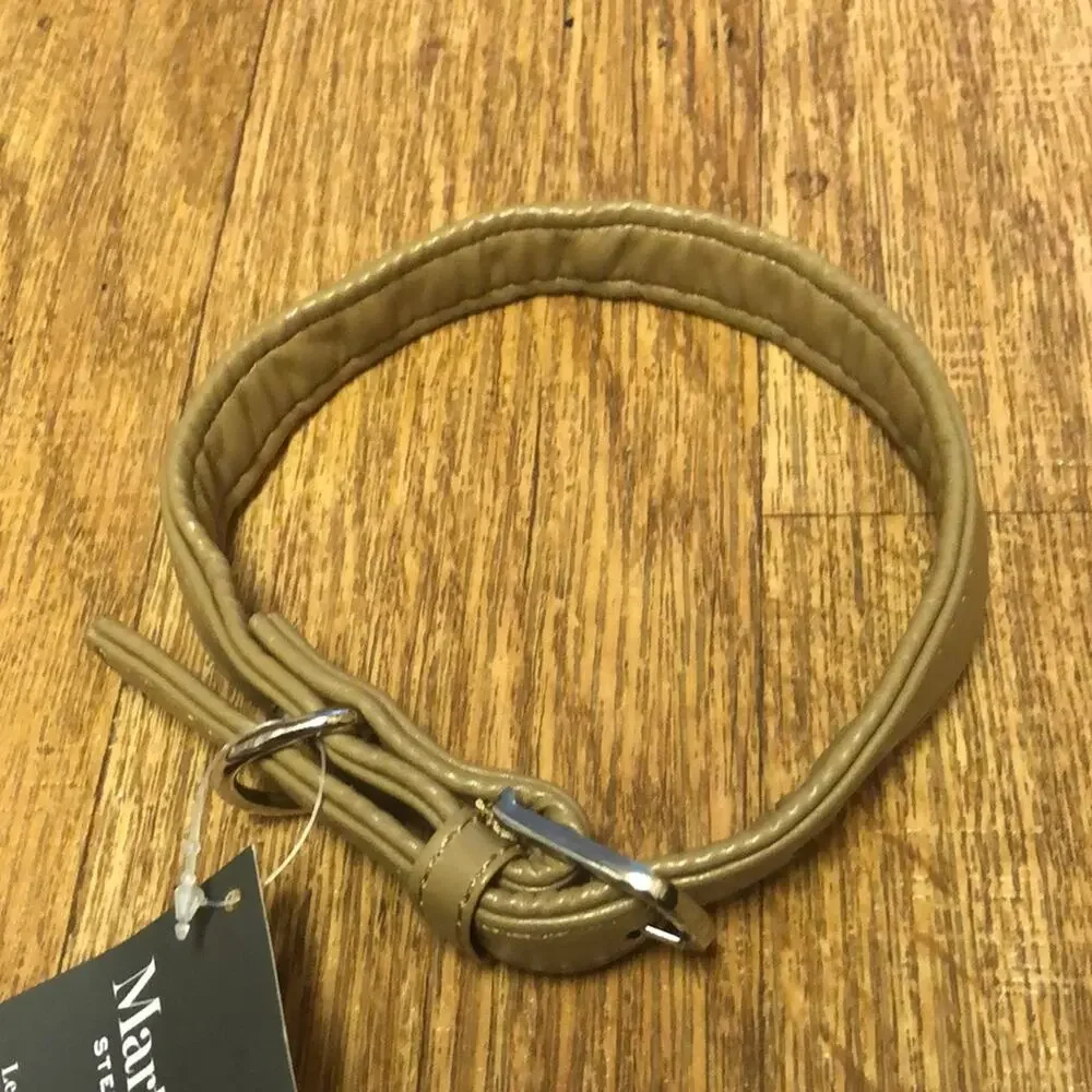 Martha Stewart Tan and Silver Leather Buckle Dog Collar Size 16